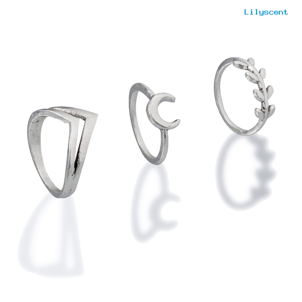 Lc 7Pcs / Set Cincin Jari Electroplate Motif Salib / Bulan / Daun Bahan Alloy Untuk Wanita / Pesta