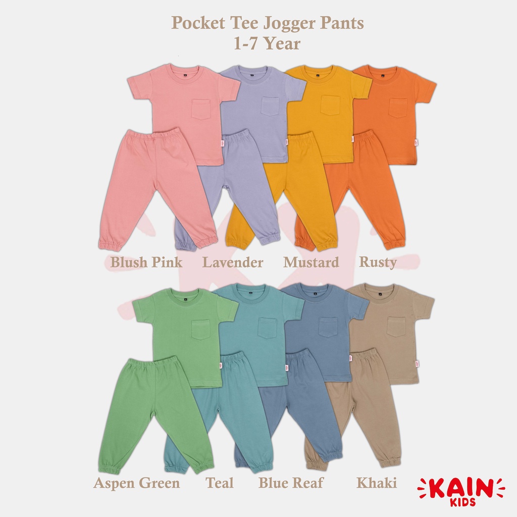 KainKids Setelan Kaos Polos Anak &amp; Celana Jogger 1-7Y | Set Pocket Tee Jogger Pants PK SJ01