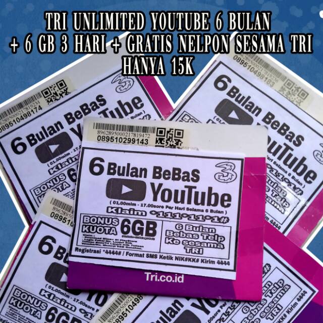 Tri unlimited youtube 6 bulan + 6gb + Nelpon sesama tri