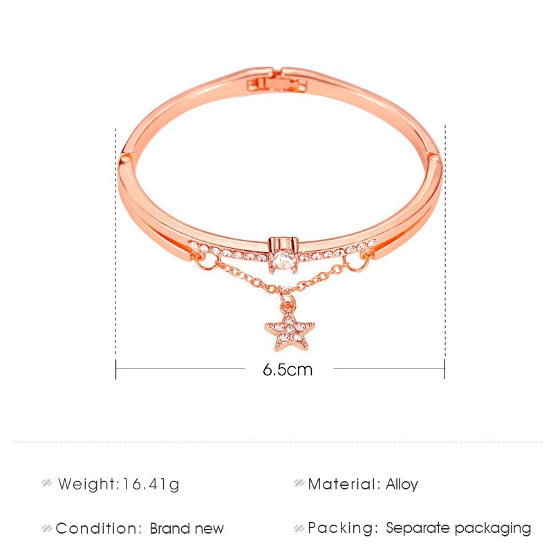 【CandyCat】Versi Korea Dari Gelang Baru Rose Gold Bintang Berujung Lima Berlian Logam Gelang Siswa Seni Gelang Perhiasan Grosir-6