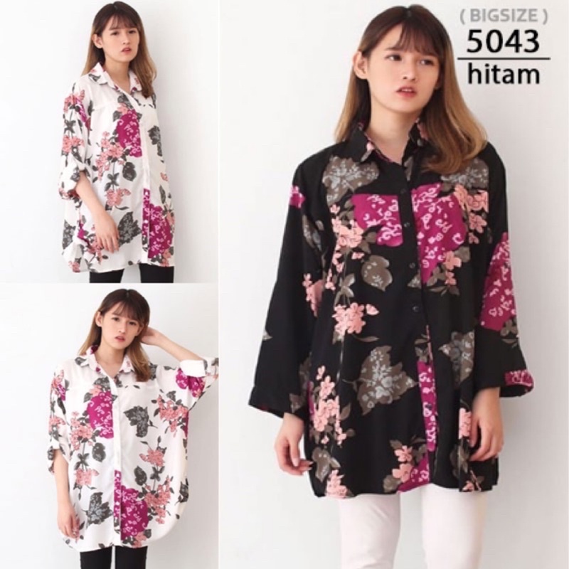 BAJU ATASAN KEMEJA Wanita LD 130cm KATUN JUMBO PLUS OVER BIGSIZE KOREAN STYLE 5043 XXL XXXL XXXL BAJ