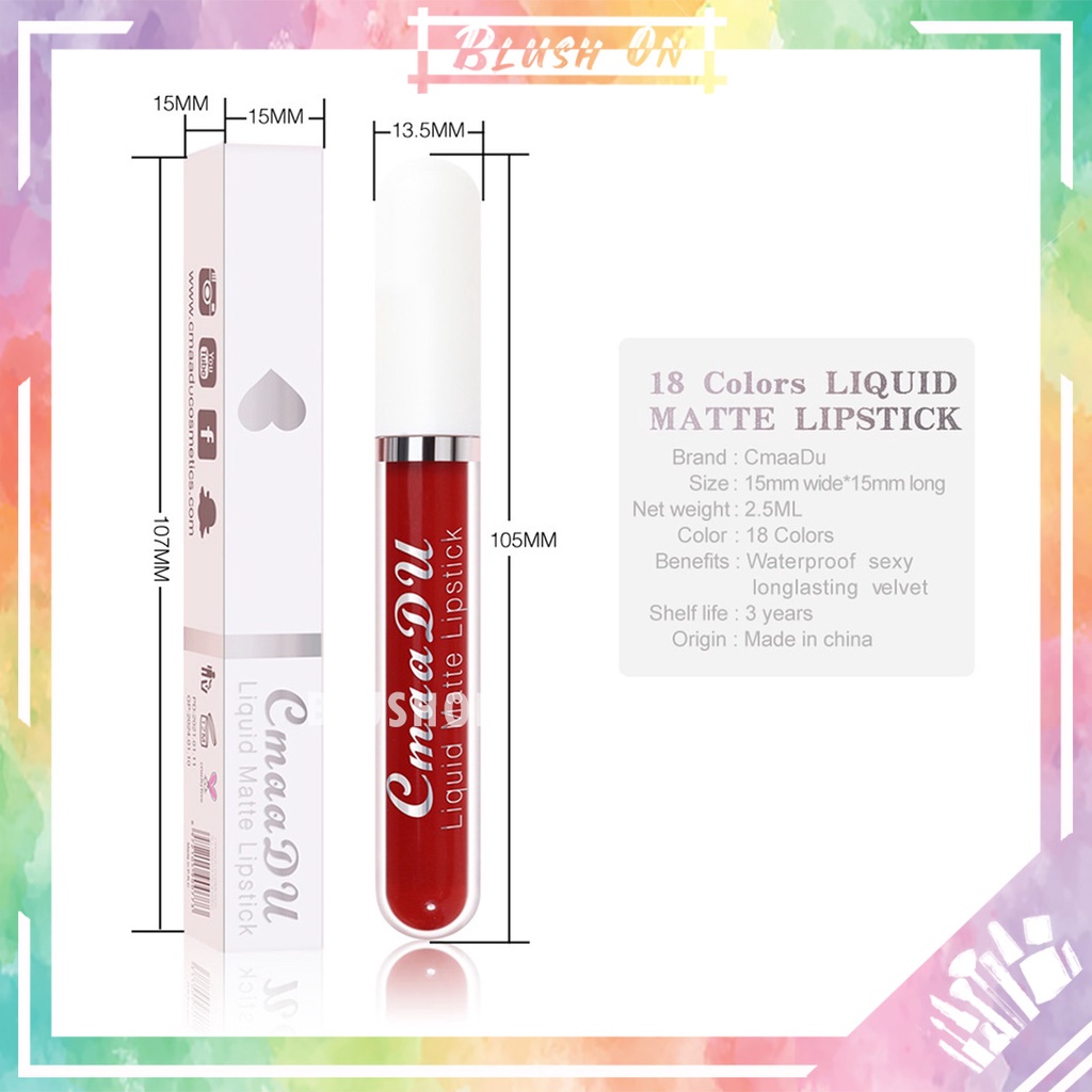 Cmaadu Lipstik Liquid Matte Waterproof Long Lasting Lipstick 18 Color CM03