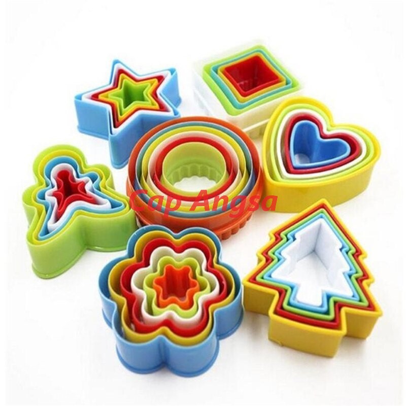 CETAKAN LOVE BINTANG BUNGA KOTAK COOKIE CUTTER 5 SIZE PLASTIK KUKIS HUMAN XMAS TREE CUTTER KUE