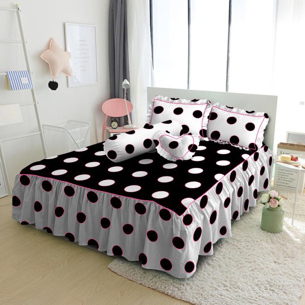 WW Sprei Kintakun D'luxe RUMBAI 180 BROOKLYN 180x200 King Size minimalis polkadot hitam putih