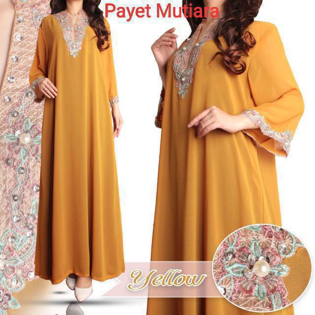 Dress Kaftan Muslim Ceruty Bordir Payet ukuran Jumbo 402f Shopee