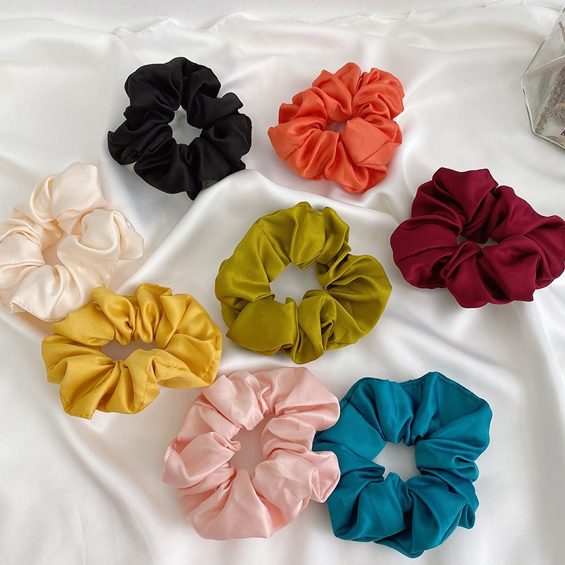 Jual Ikat Rambut Satin Korean Scrunchie Satin Karet Rambut Warna Polos