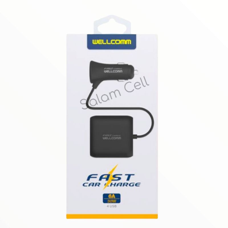 Charger Mobil Cas Mobil Fast Charge 6 Ampere 4 USB Original Wellcomm Berkwalitas Bergaransi