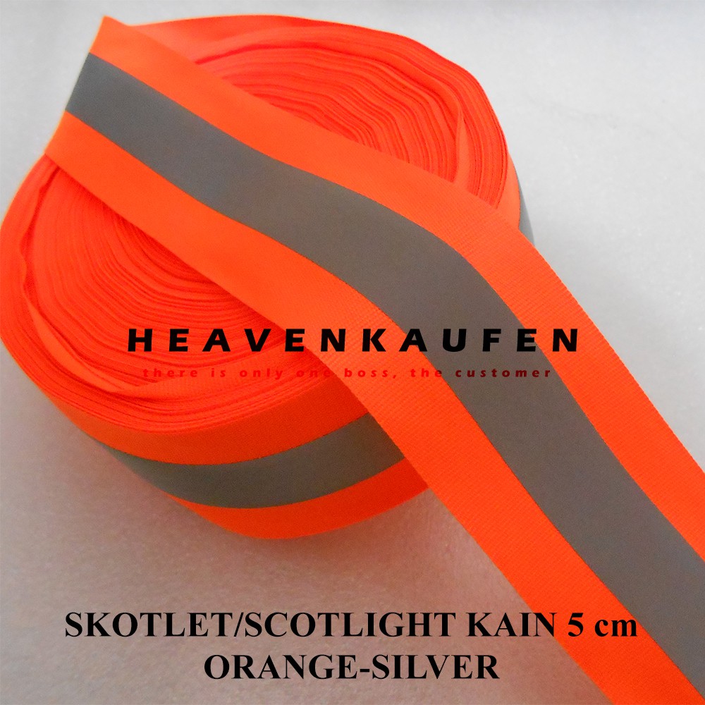 Pita Skotlet Scotlight Reflective Kain Lebar 5 cm Orange - Silver Meteran Untuk Jaket Mantel Rompi