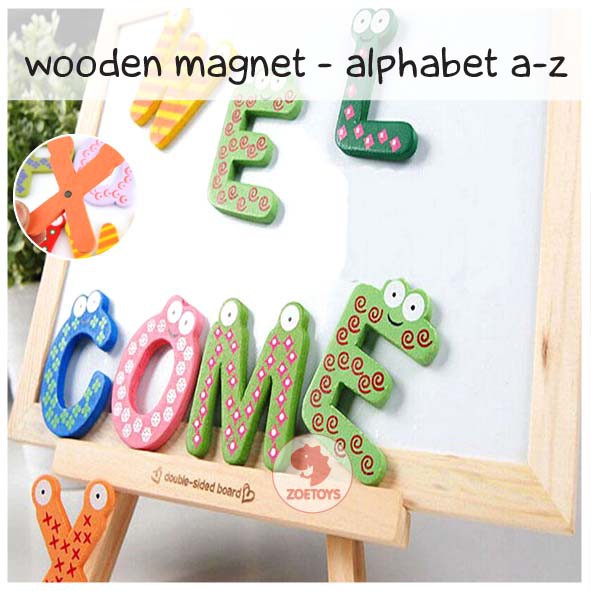 Zoetoys Wooden Magnet - Numbers 0-9 Alphabet A-Z Animals | Magnetic Refrigerator Kulkas | Mainan Edukasi Anak