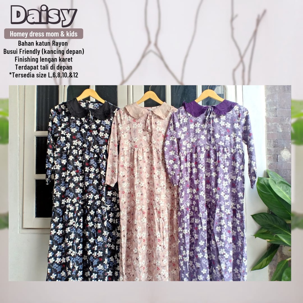 New_Gamis Dewasa Jumbo/Homey Dress Daisy Couple mom &amp; kids_Bahan Katun Rayon Premium-Motif Bunga-Nyaman Dipakai