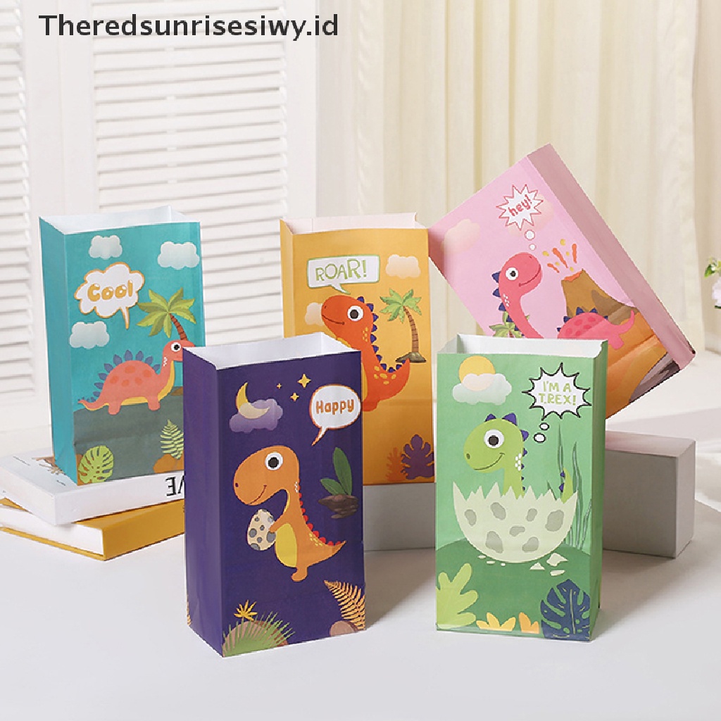 # Alat Rumah Tangga # 10pcs Kantong Kertas Motif Kartun Dinosaurus Untuk Permen / Kue Kering