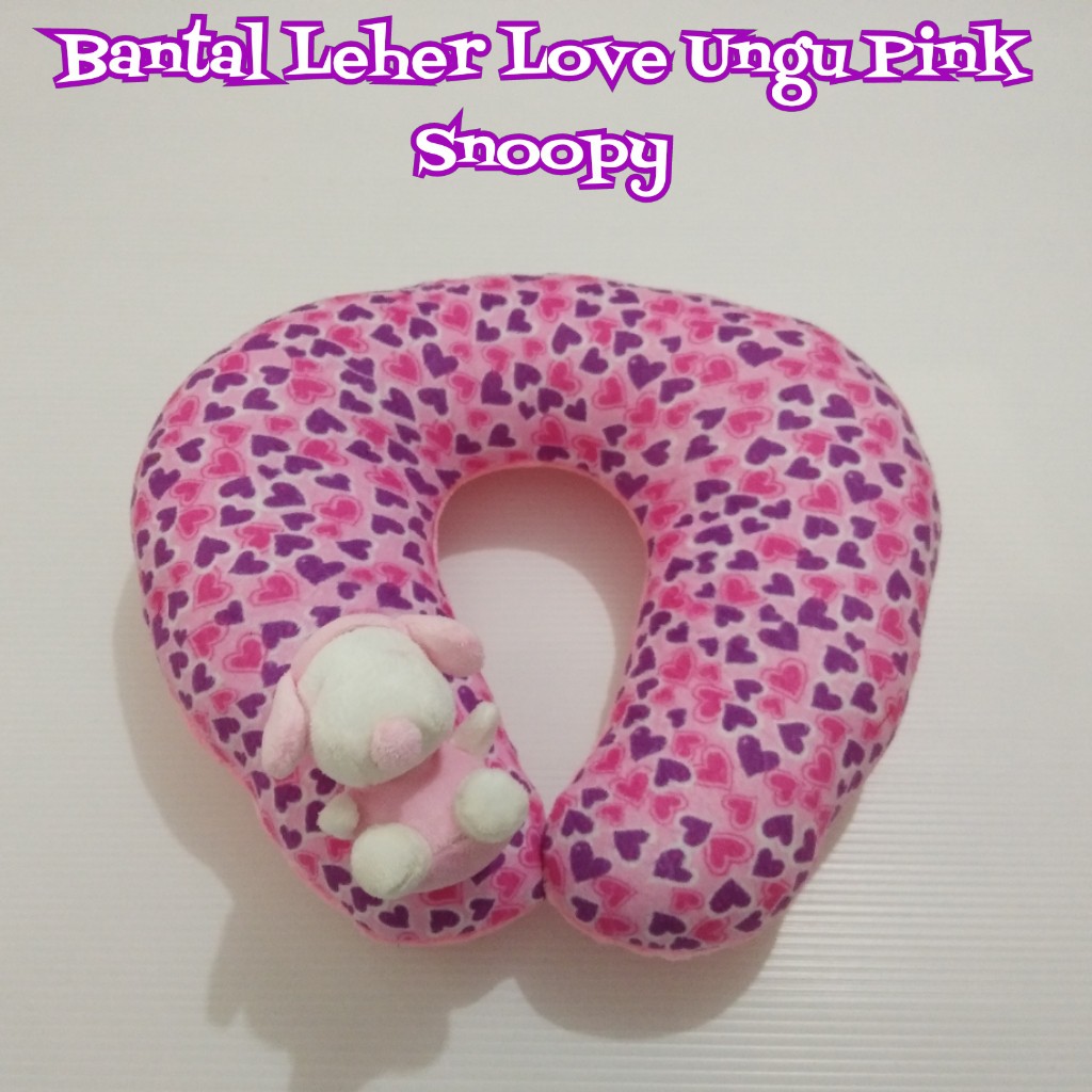Bantal Leher - Bantal Kepala- Bantal Sandaran Motif Print Love Ungu Pink