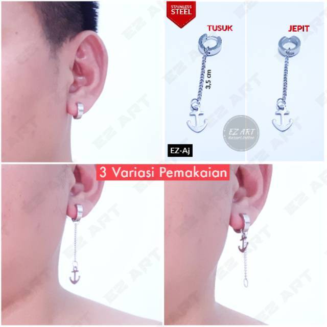 1Pc Model EZ-Aj Silver Anting Jangkar Anchor Rantai untuk Pria dan Wanita Jepit Tusuk Variasi Bandul