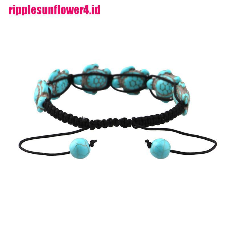 Gelang Tali Kepang Adjustable Desain Kura-Kura Turquoise Gaya Vintage Bohemian