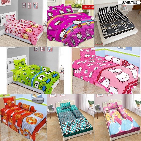 Sprei LADY ROSE & BONITA Single Size 120 Motif Anak Doraemon/hellokitty/cat/bola/princess/catlove