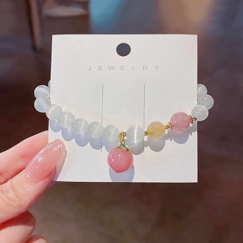 Gelang Manikmanik Onyx Opal Warna Peach Hias Kristal Gaya Mewah Untuk Wanita