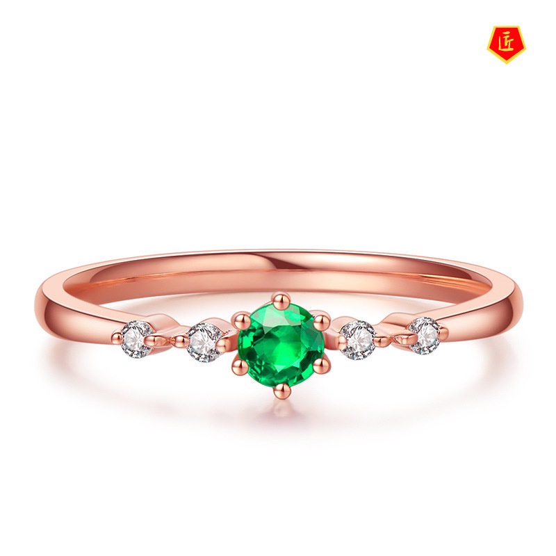 [Ready Stock]Elegant Personality Green Gem Rose Gold Ring