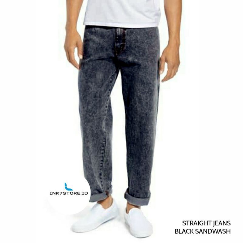 Ink7 Straight Jeans Black Sandwash Black Acid Snow Black Celana Jeans Panjang Sandwash Hitam Regular