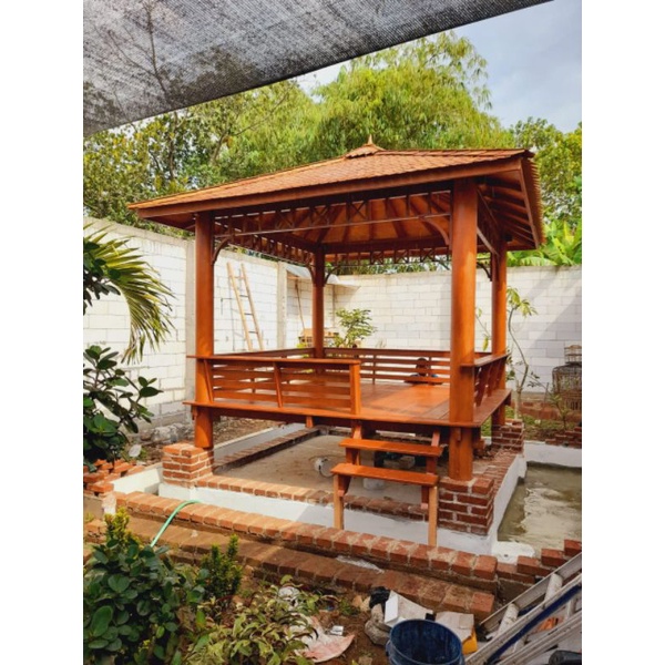 Gazebo kayu kelapa ukuran 3 x 3 meter murah