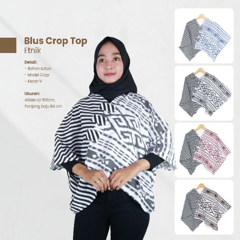 Blus Batik Wanita Croptop Motif Tenun Etnik