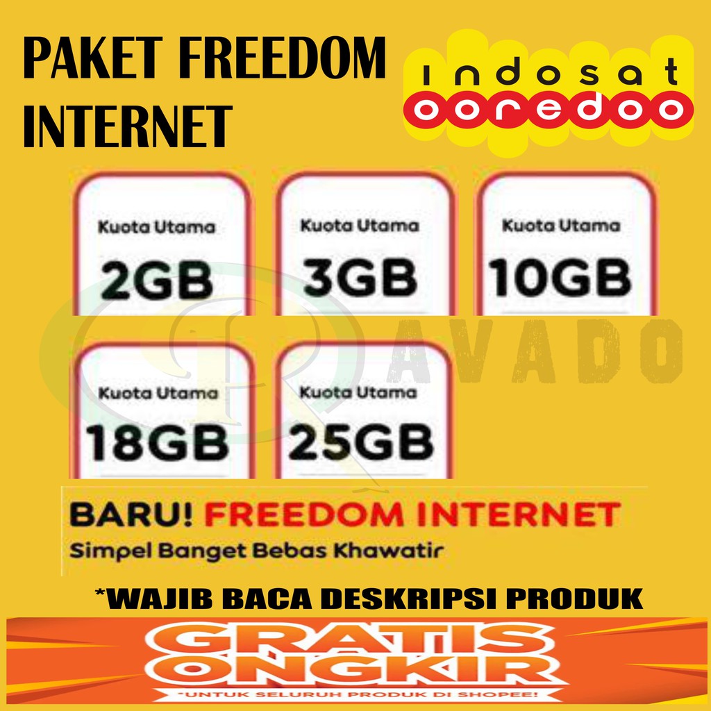 Jual PAKET DATA KUOTA MURAH INDOSAT FREEDOM INTERNET 2GB 3GB 10GB 18GB