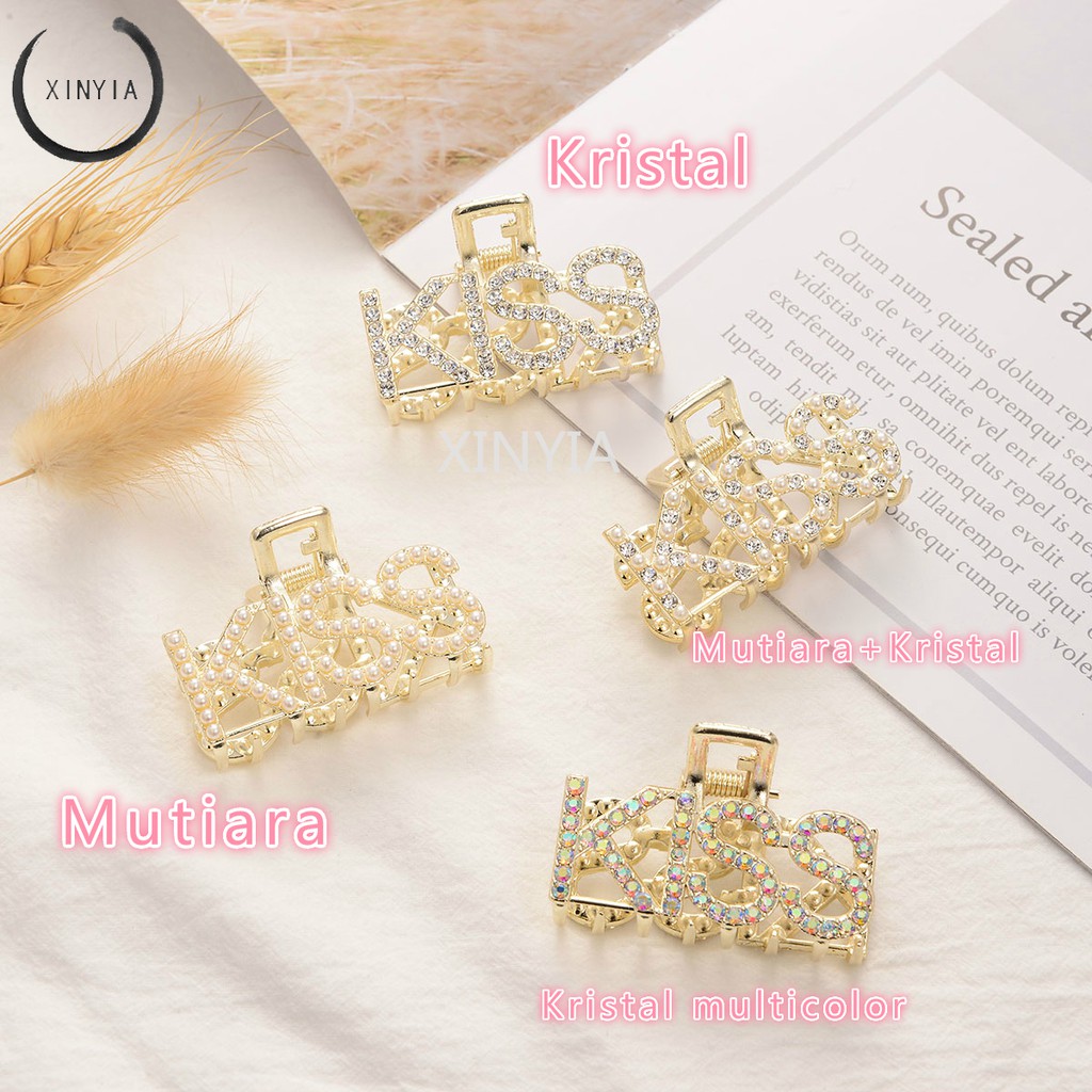 Korea Jepit Rambut Alfabet Bahasa Inggris Side Clip Pearl Hairpin Rhinestone