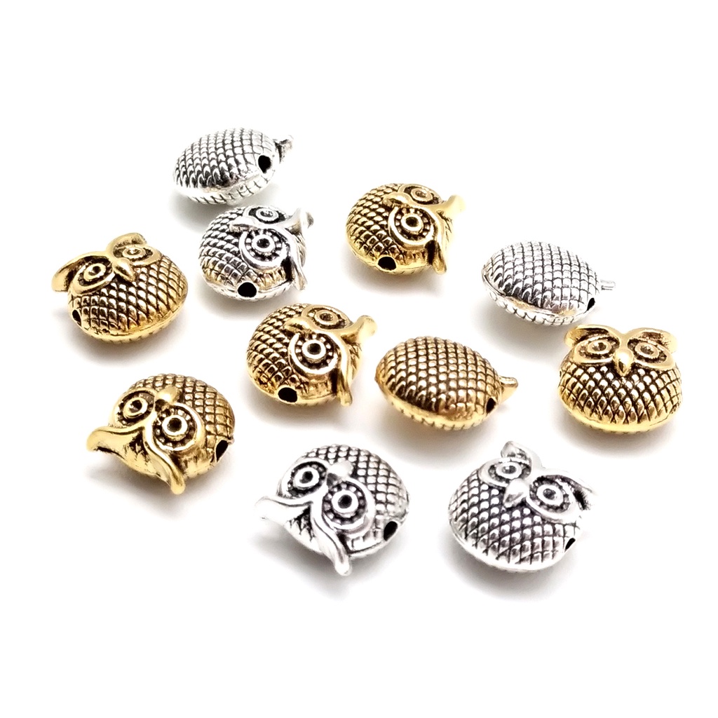 10 Pcs 13X13 Mm Vintage Logam Pesona Kepala Burung Hantu Spacer Beads Zinc Alloy Beads Untuk DIY Perhiasan Temuan Kerajinan Pembuatan Gelang