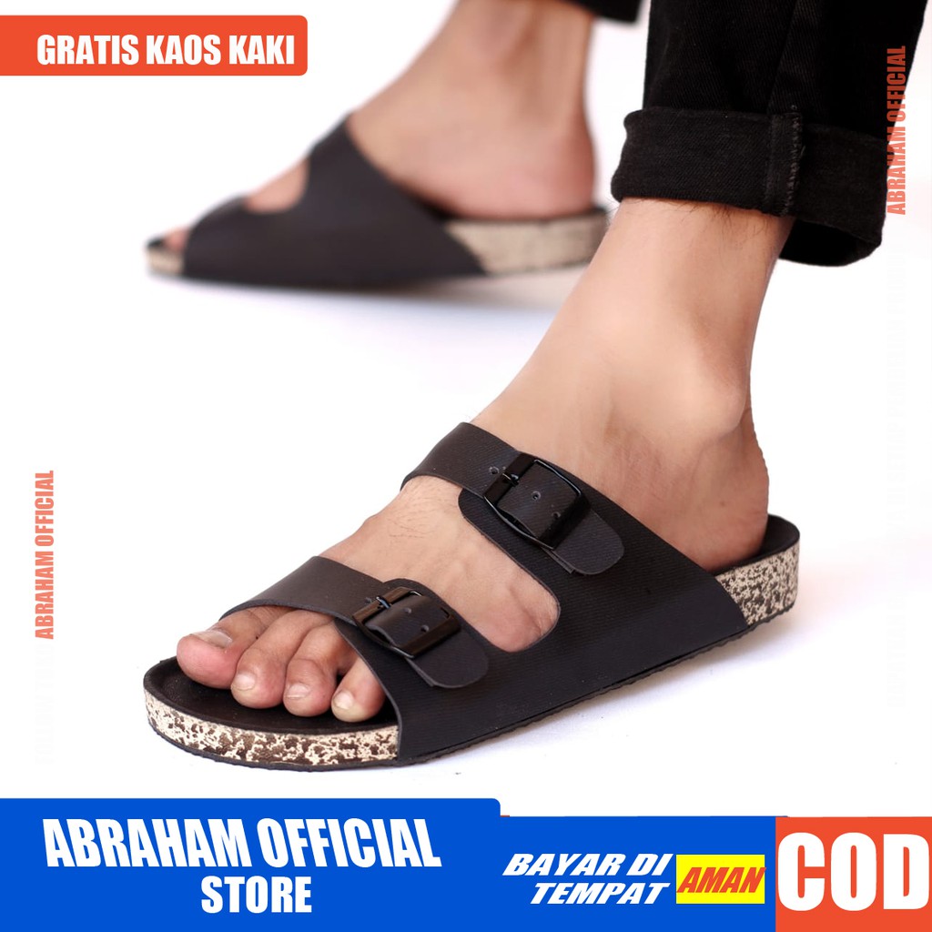 ABRHM x TASLIM Sandal Slide Pria Sandal Slop Pria Kulit Pu Sandal Selop Cowok / Cowo Keren Kekinian