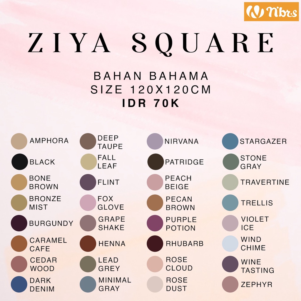 Nibras Hijab ZIYA SQUARE Bahan Bahama Kerudung Segi Empat Polos Syar'i Muslim OOTD