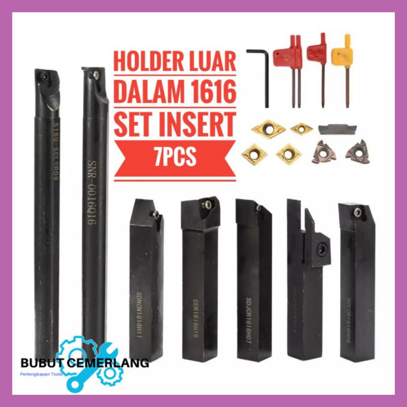 Holder Mesin Bubut Cnc Tangkai Bubut Set Luar Dalam 1616 16mm Set Insert Bubut Carbide 7pc