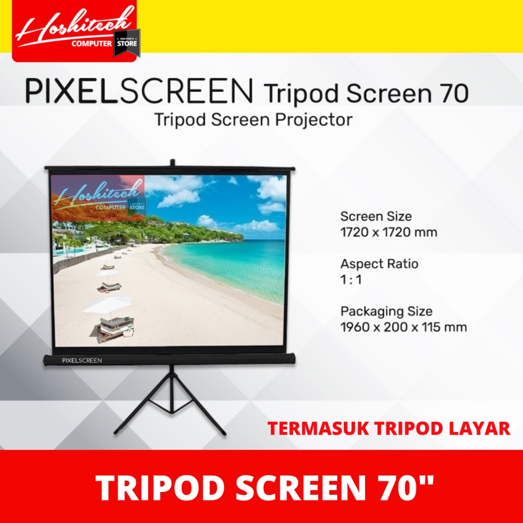 LAYAR PROYEKTOR 70&quot; INCH WALL / TRIPOD SCREEN PROJECTOR PIXEL #PROMO