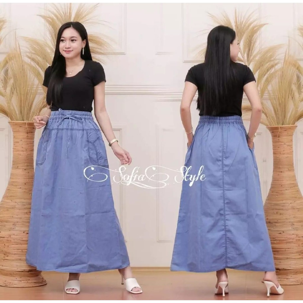 ROK PANJANG DENIM/ ROK MUSLIMAH/ ROK JINS PANJANG WANITA MUSLIMAH/ ROK DENIM PANJANG/ ROK WANITA