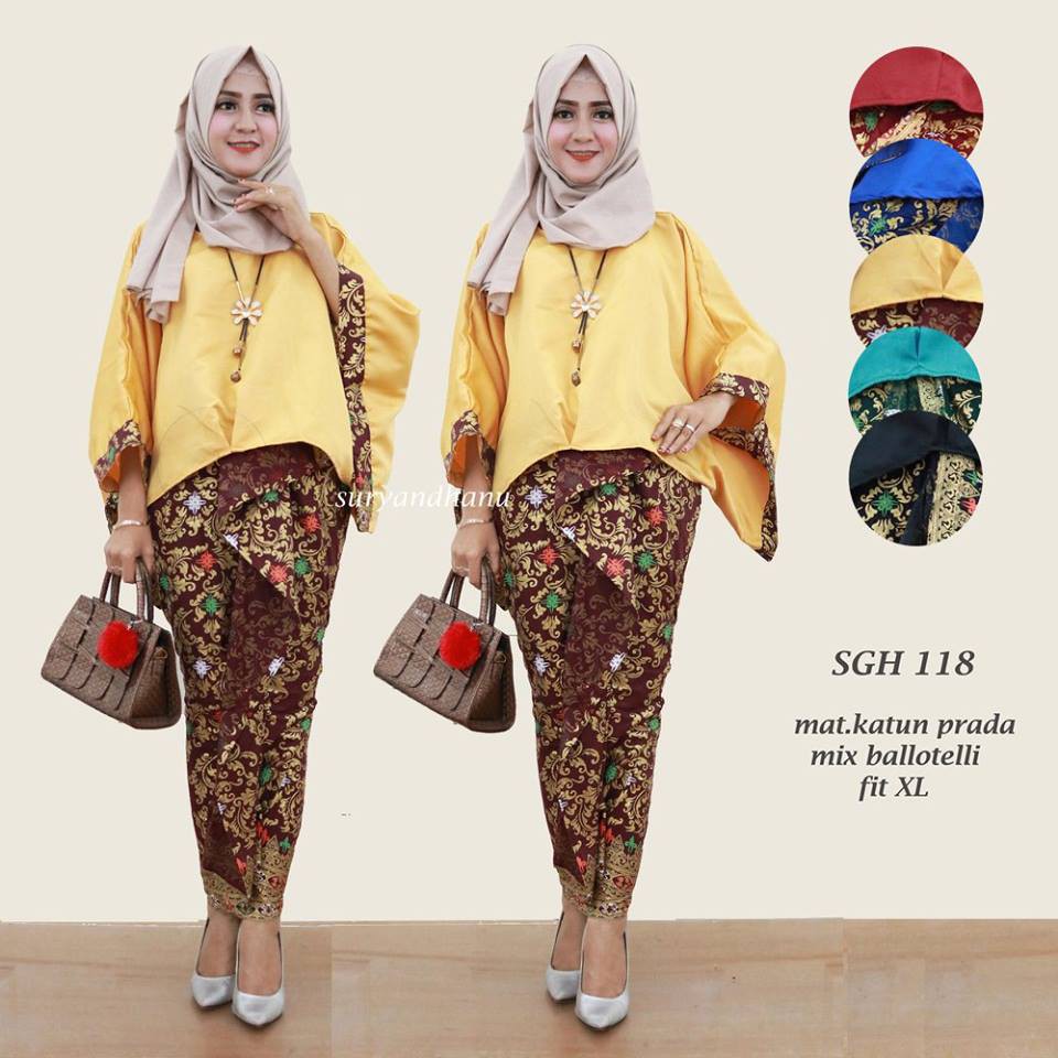 SGH 118 Setelan Rok Blus batik batwing rok lilit prada baju muslimah seragam pesta kondangan cewe