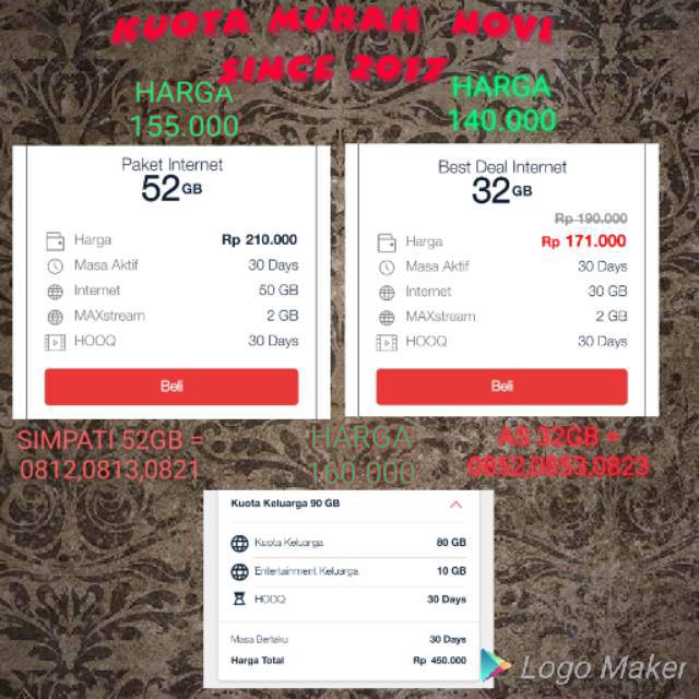 Paket Internet Murah Telkomsel 52gb Dan 32gb Shopee Indonesia