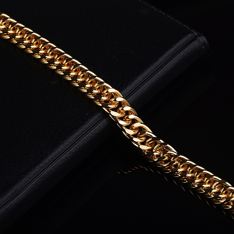 Gelang Rantai Bahan Stainless Steel Lapis Emas Untuk Pria