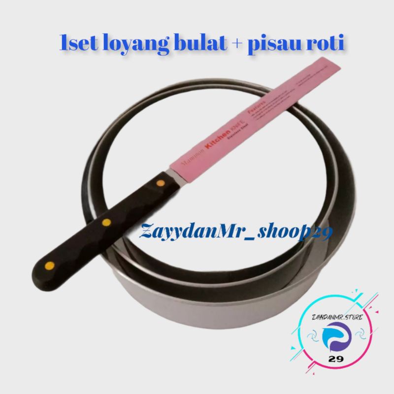 Loyang bulat 1set isi 3pcs berbeda ukuran free pisau roti 1pcs