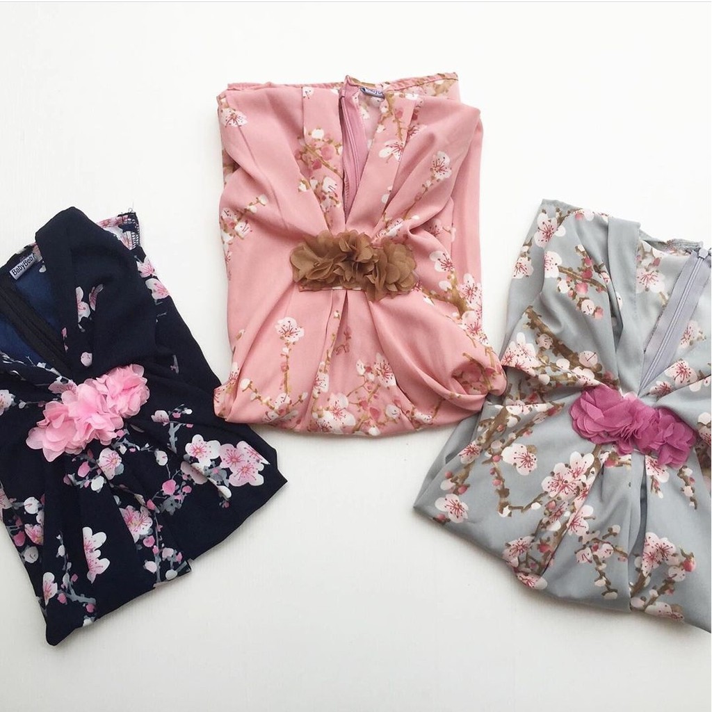 Baju dress kaftan motif bunga free bandana lucu fashion anak cewek perempuan 2-3tahun murah -kaf