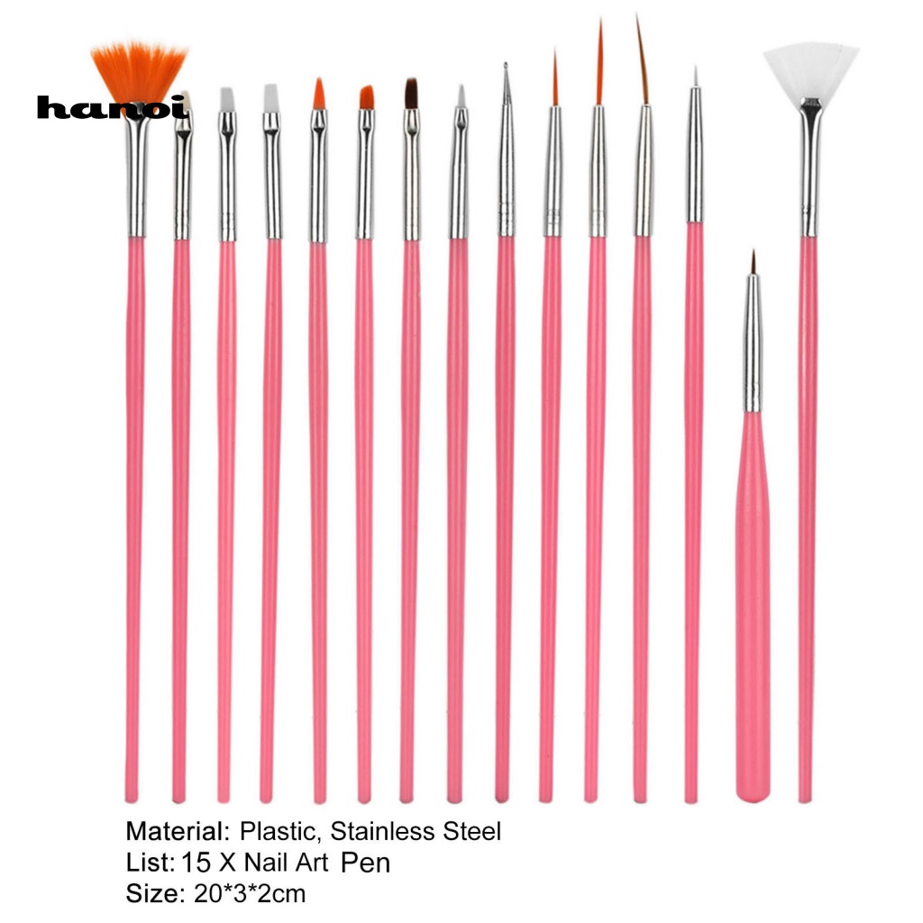 Han_15 Pcs / Set Kuas Lukis Nail Art Gagang Panjang