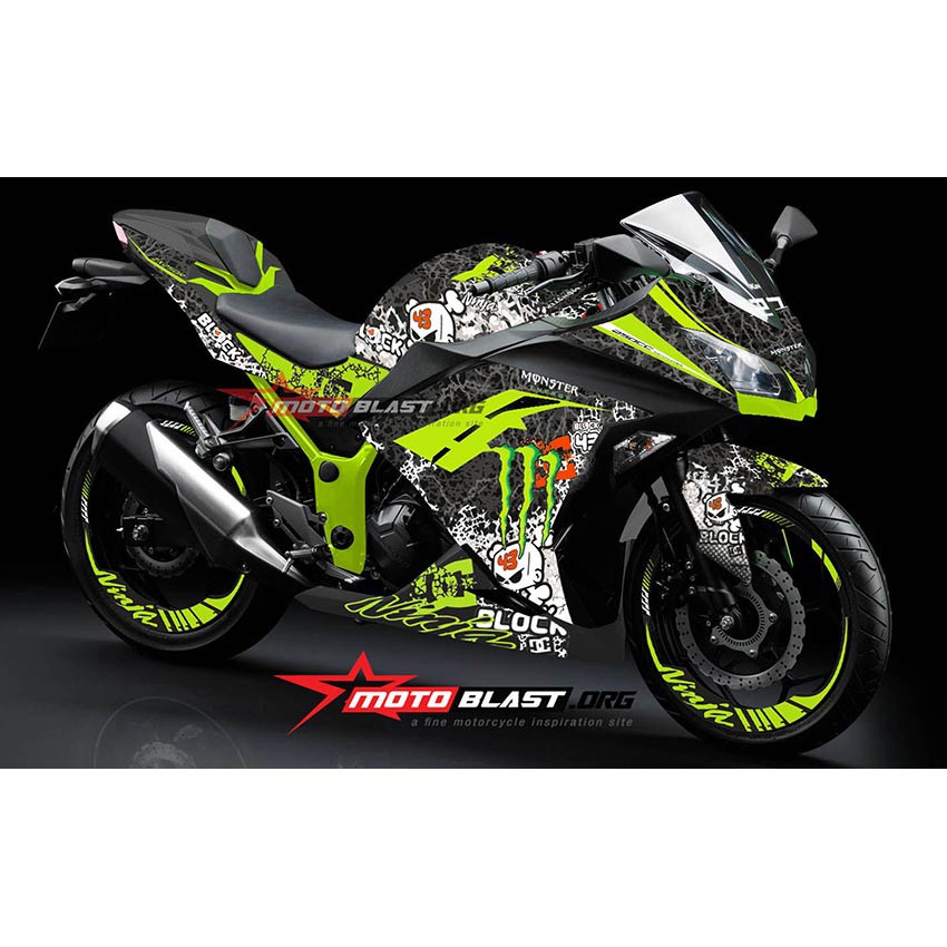 Decal Stiker NINJA 250R FI LIVERY BLACK DRIFT BATTLE FULL BODY MOTOBLAST