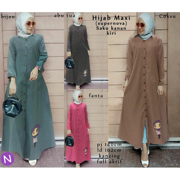 cn 7379 hijab maxi dress terusan gamis syari wanita murah busui simple