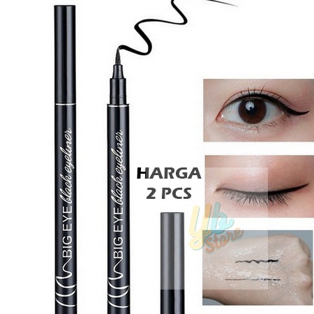 2 PCS EYELINER BIG EYELINER HITAM WATERPROOF PENCIL CAIR TAHAN LAMA