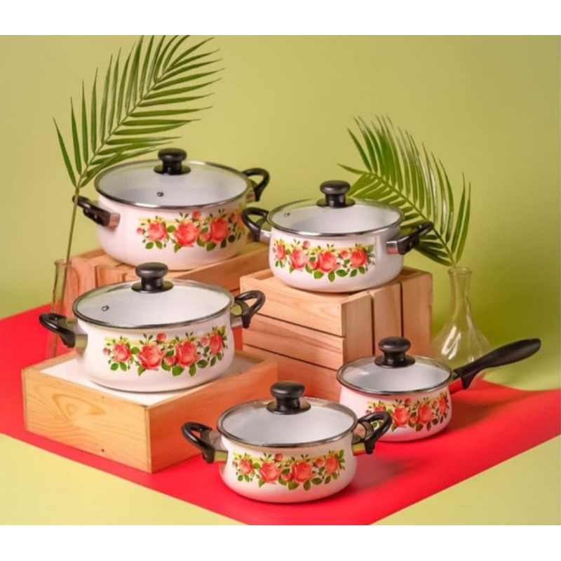 Panci Enamel Tropicana ideal 5 Set Kaca