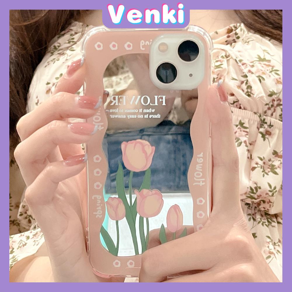 iPhone Case Acrylic HD Makeup Mirror Airbag Shockproof Protection Camera Green Pink Flowers Compatible For iPhone 11 iPhone 13 Pro Max iPhone 12 Pro Max iPhone 7 Plus iPhone xr