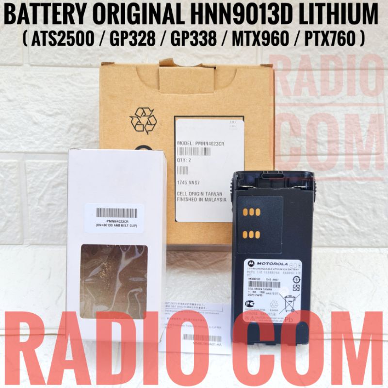 BATRE HT MOTOROLA ATS 2500 LITHIUM ORIGINAL / BATERAI LITHIUM HT MOTOROLA GP 338 ORI 100% HNN9013D BATRE HT MOTOROLA MTX960 PTX760 BATTERY PMNN4023CR ORI