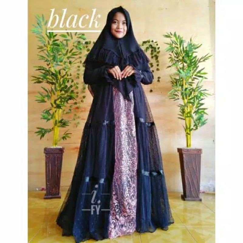 SET GAMIS SYARI BAJU PESTA MEWAH CANTIK TILE BRUKAT BROKAT TULLE POLKADOT