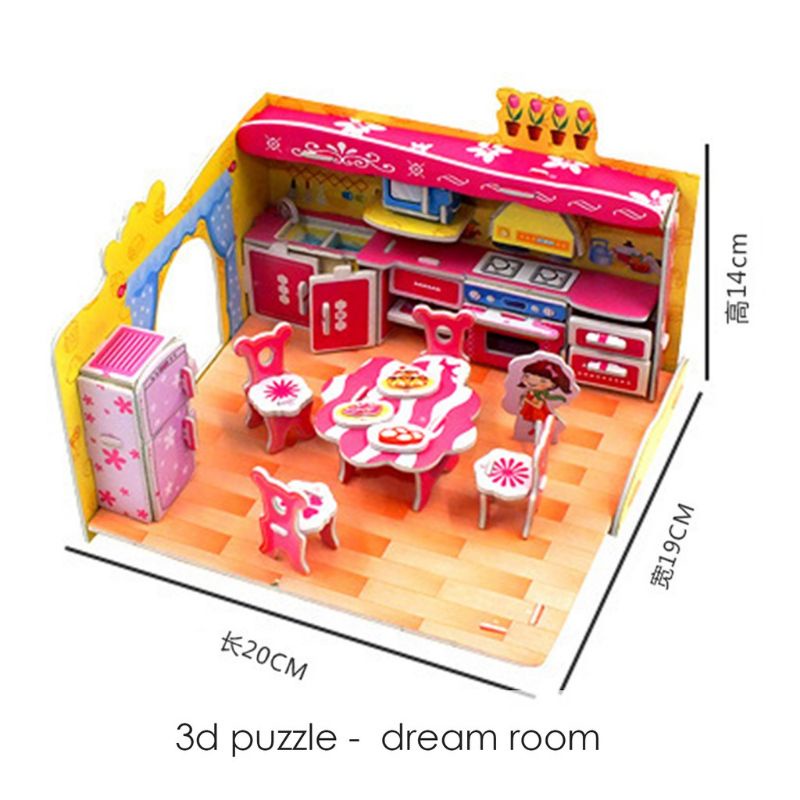 3D Puzzle Dream House Besar Puzzle Interior Rumah Puzzle 3D Miniatur Ruangan DIY Jigsaw Besar