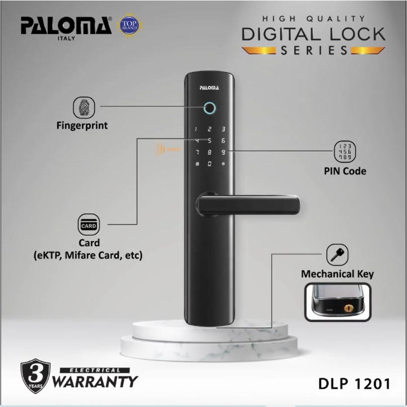 Smart Digital Lock PALOMA DLP 1201 Black FINGERPRINT PASSWORD KUNCI