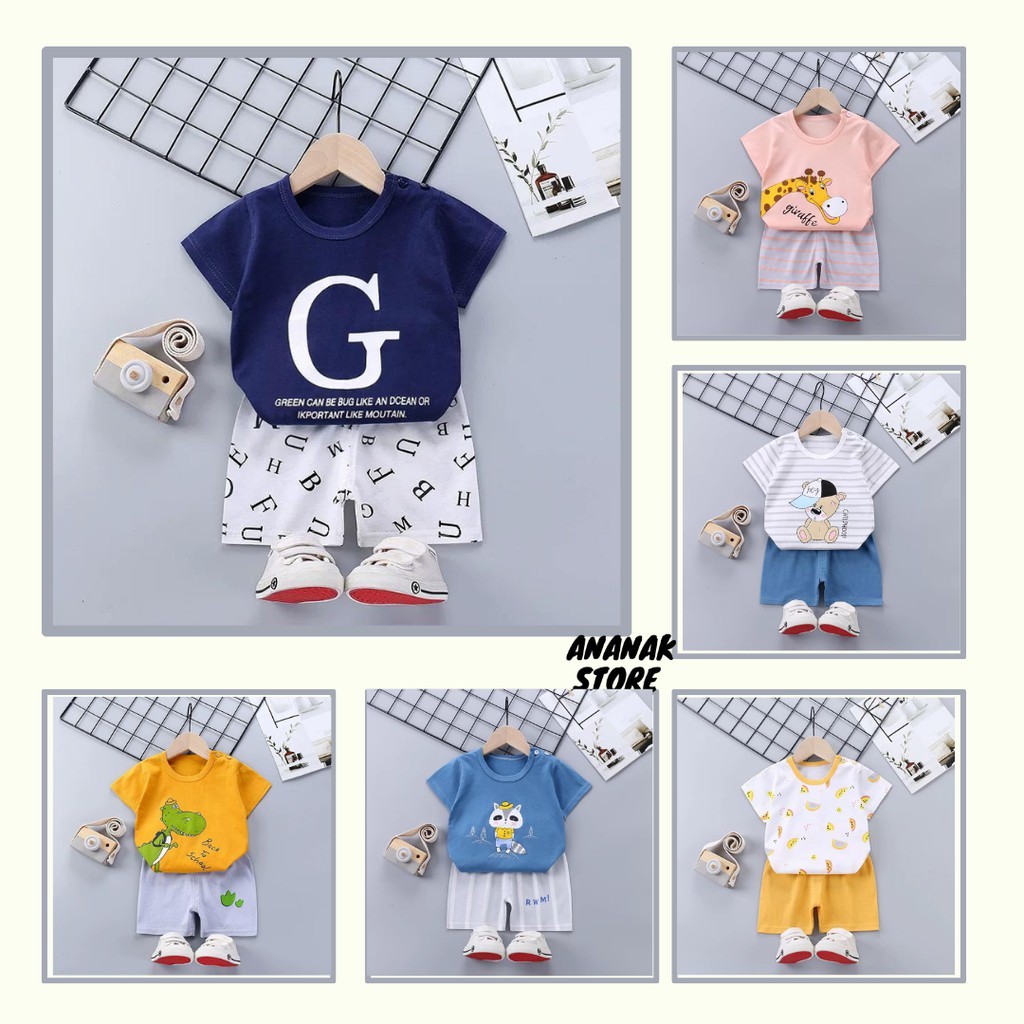 10.10 Setelan bayi / pakaian anak setelan pendek anak usia 0-2 tahun / baju bayi anak lengan pendek / baju anak import unisex