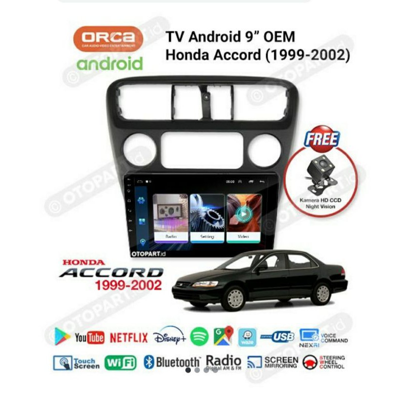 Head unit oem accord orca - tv android honda accord orca - orca adr9988 9 inch