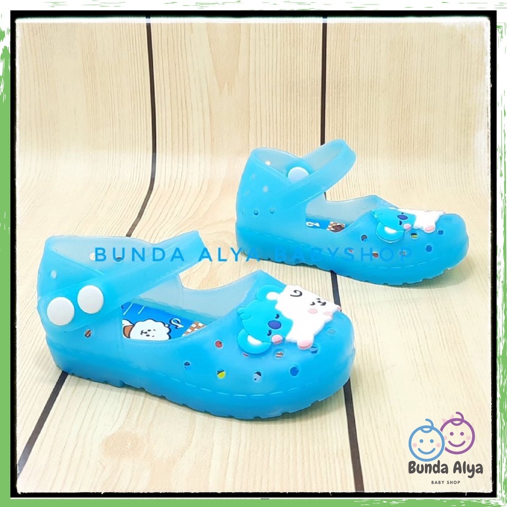 Sepatu Anak Perempuan Jelly LED Usia 6 Sampai 18 Bulan - Sepatu Sendal Anak Cewek Jelly Lampu Motif BIRU Sepatu Jelly Lentur Elastis Anti Licin Model Tali